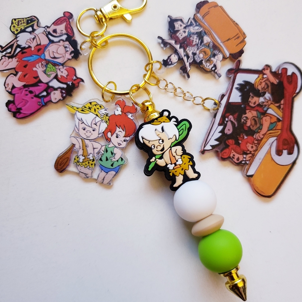 Handmade Flintstones Bamm Bamm Silicone Beaded Keychain